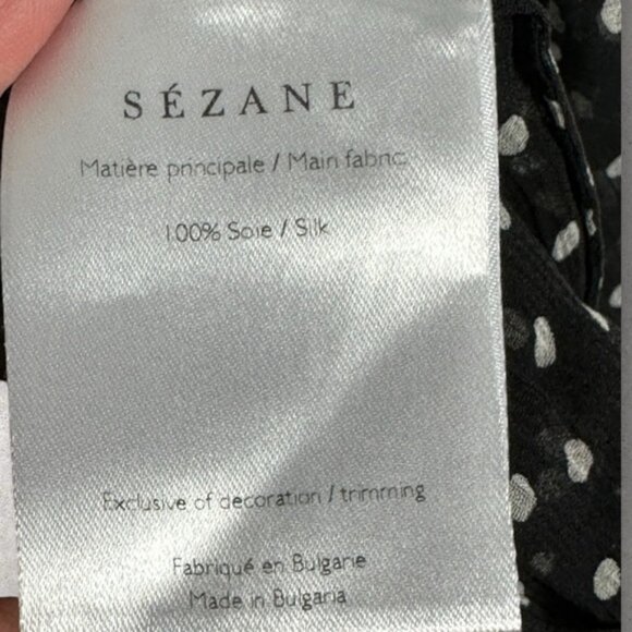 Sezane 100% Silk Wrap Blouse Womens Size 40 French US 8 Polka Dot Top Black Ecru - Picture 10 of 15